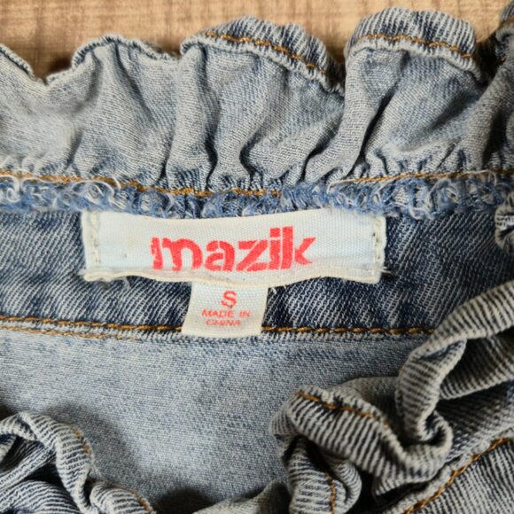 Mazik Denim Snap Front Top Women Size Small Gray Ruffle Casual Preppy Feminine - Picture 3 of 7
